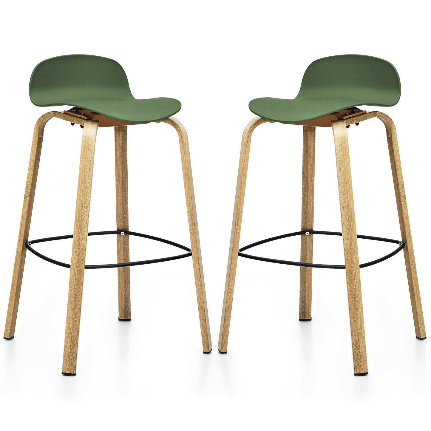 2 Bar Chairs High Counter Stools with Footrest - Money Green