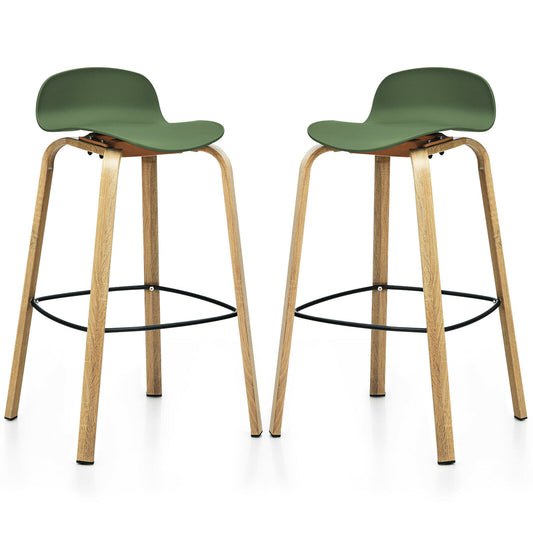 2 Bar Chairs High Counter Stools with Footrest - Money Green