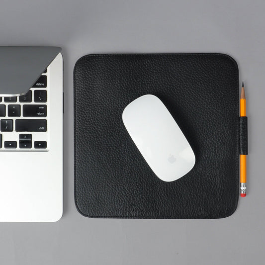 Black Leather Square Mouse Pad