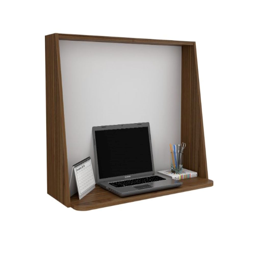 HYRSLF Single Shelf Wall Desk Mahogany and White
