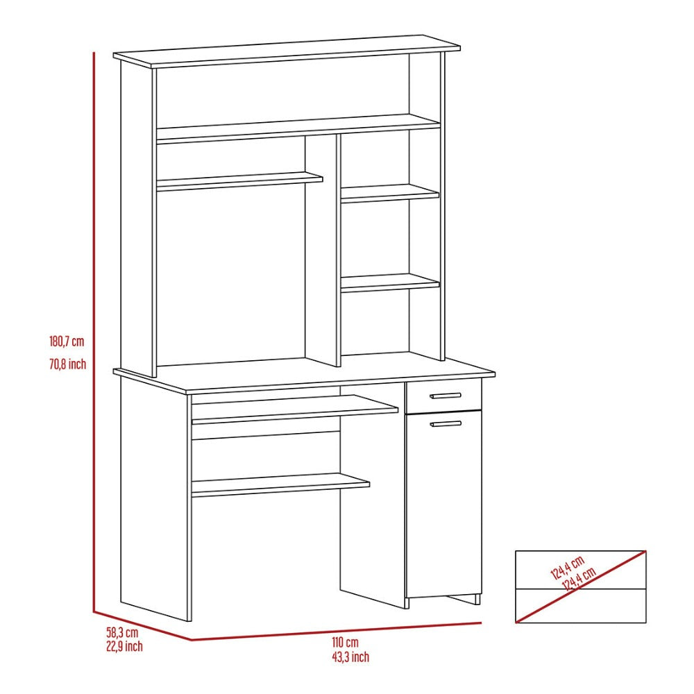 Sturdy 71" Hutch Desk | Storage | Oak Finish | Keyboard Tray