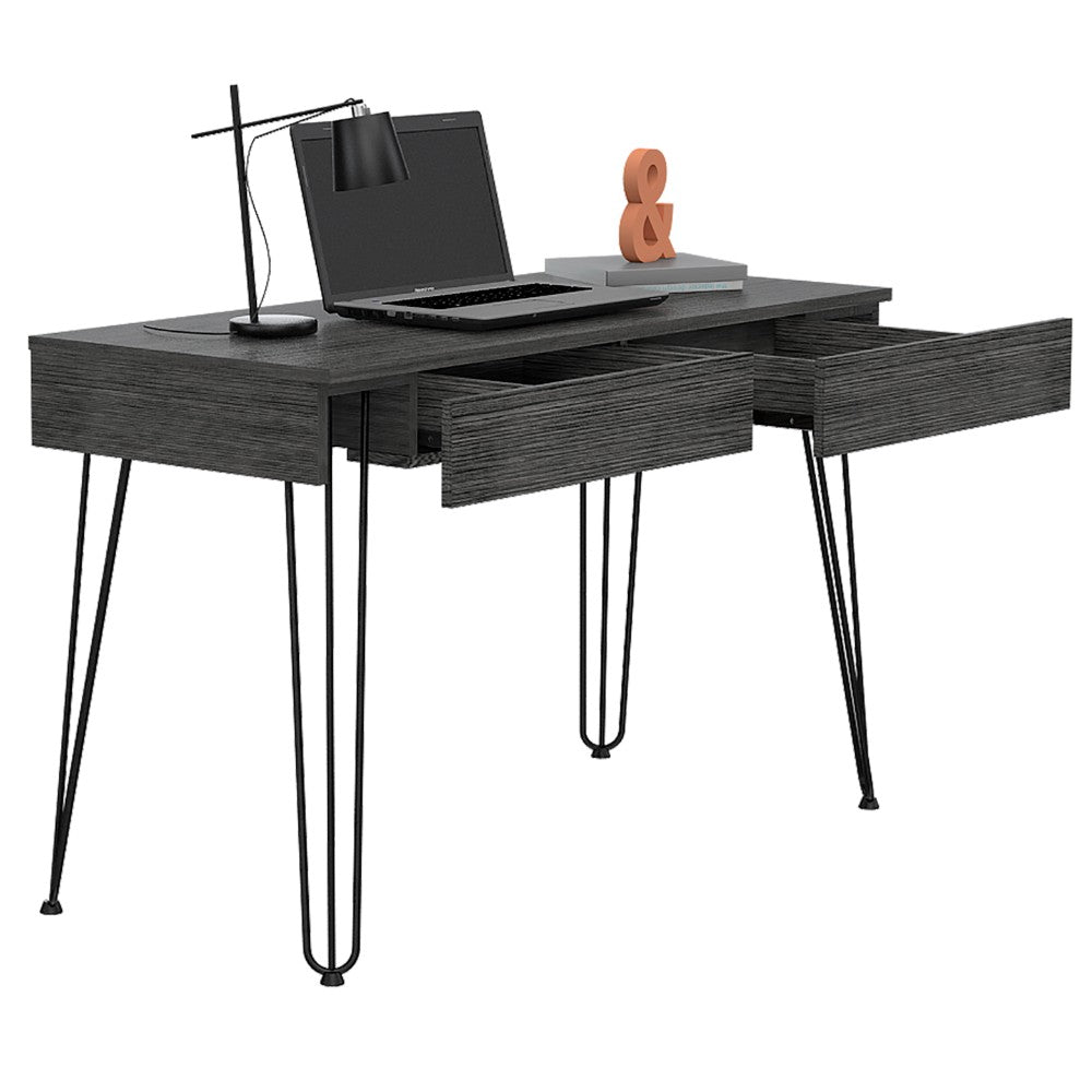 Desk Hinsdale with Hairpin Legs and Two Drawers, Black Wengue Finish