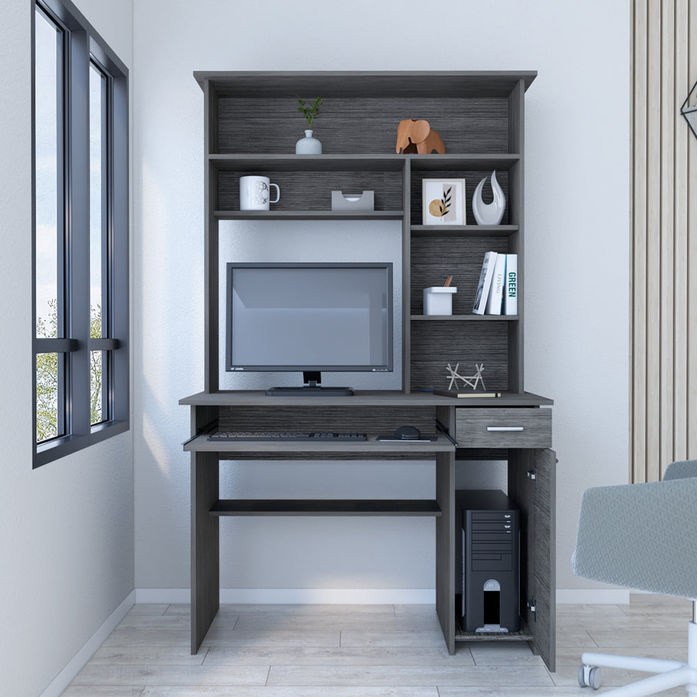 Sturdy 71" Hutch Desk | Storage | Oak Finish | Keyboard Tray