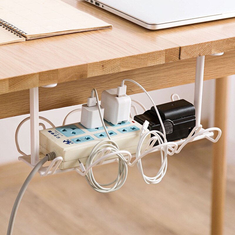 Under Table Compact Storage Rack: Desk Organizer Set with Cable Management