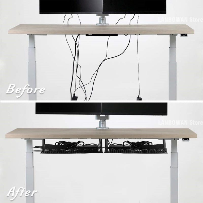 Under Table Compact Storage Rack: Desk Organizer Set with Cable Management