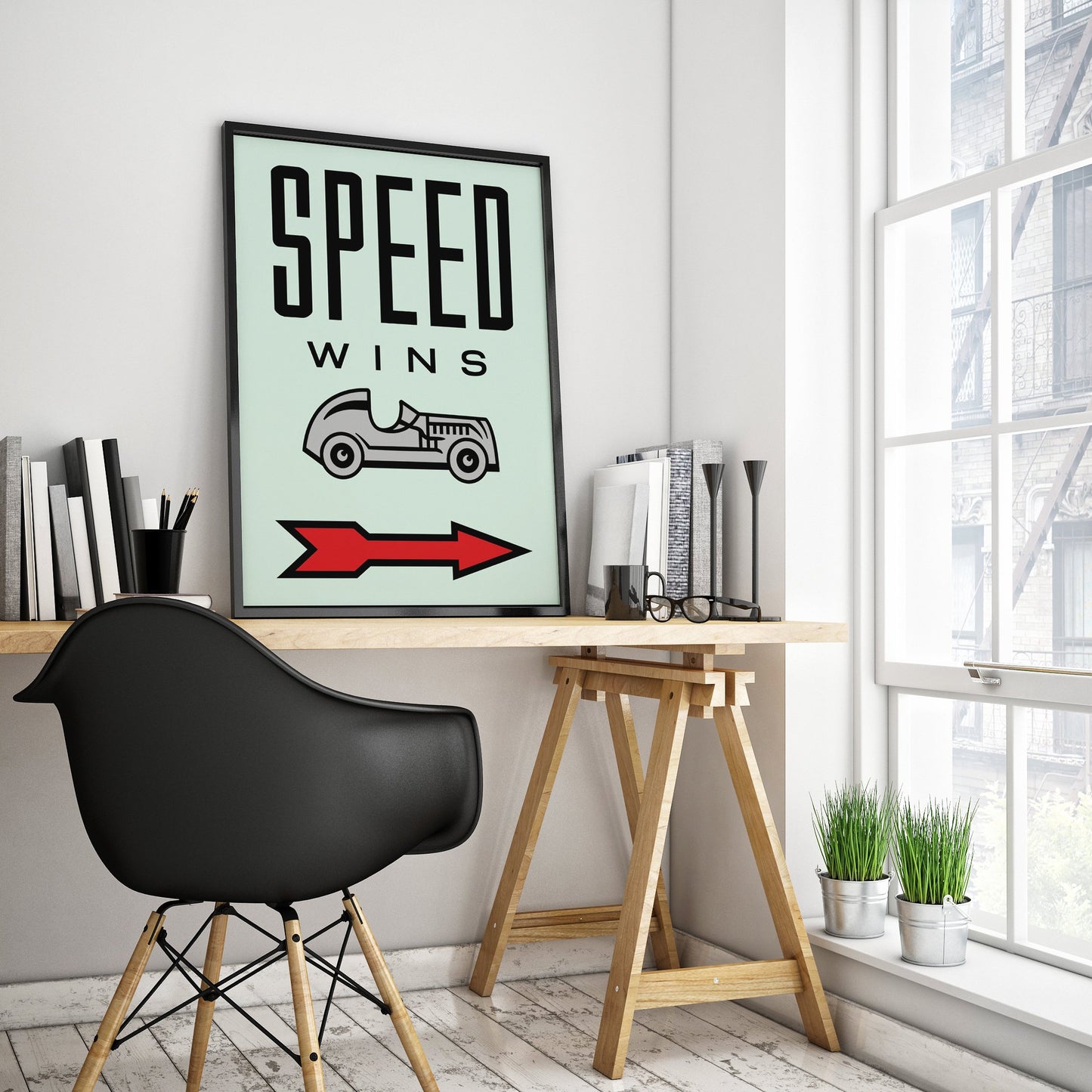 SPEED WINS Motivating Wall Art Poster for Home Office